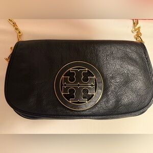 Black Tory Burch Crossbody Purse with Gold Chain